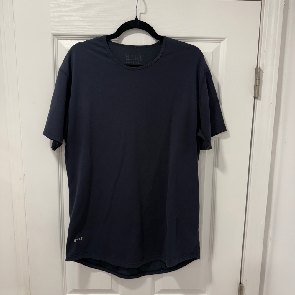 BYLT Premium Basics Navy Blue T Shirt L Lux Workout Tee Solid Short Sleeve Solid